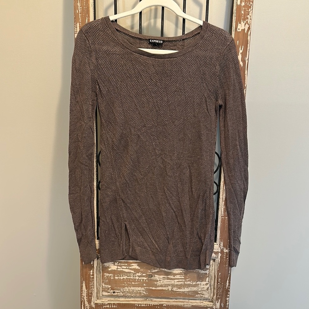 Express Brown Fitted Long Sleeve Top